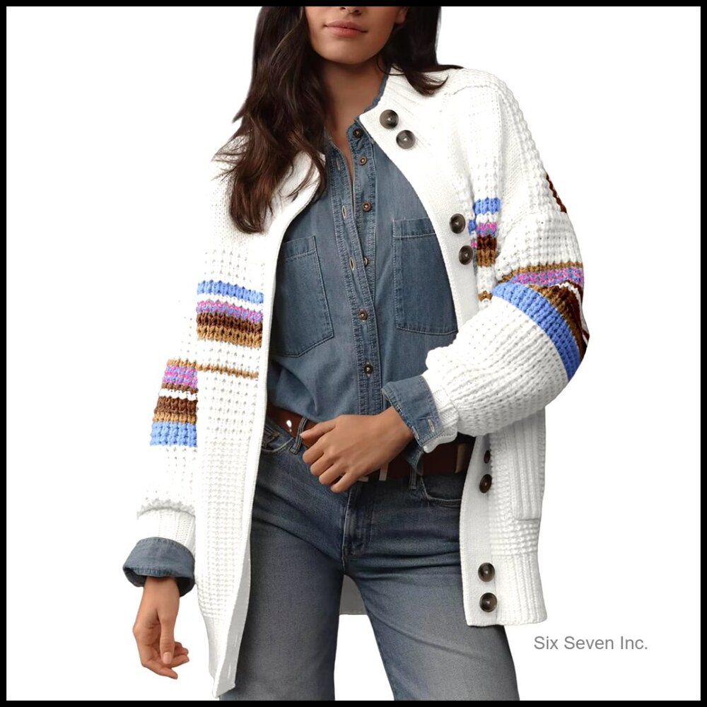 Oversized Cable Knit Cardigan Long Sleeve Chic Casual Fall Winter Sweater With